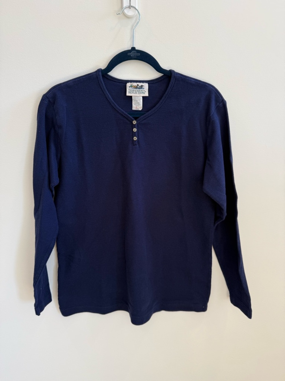 Vintage Northern Reflections Navy Waffle Knit Henley size Medium Cottagecore